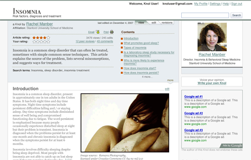 Google Knol - Insomnia Article